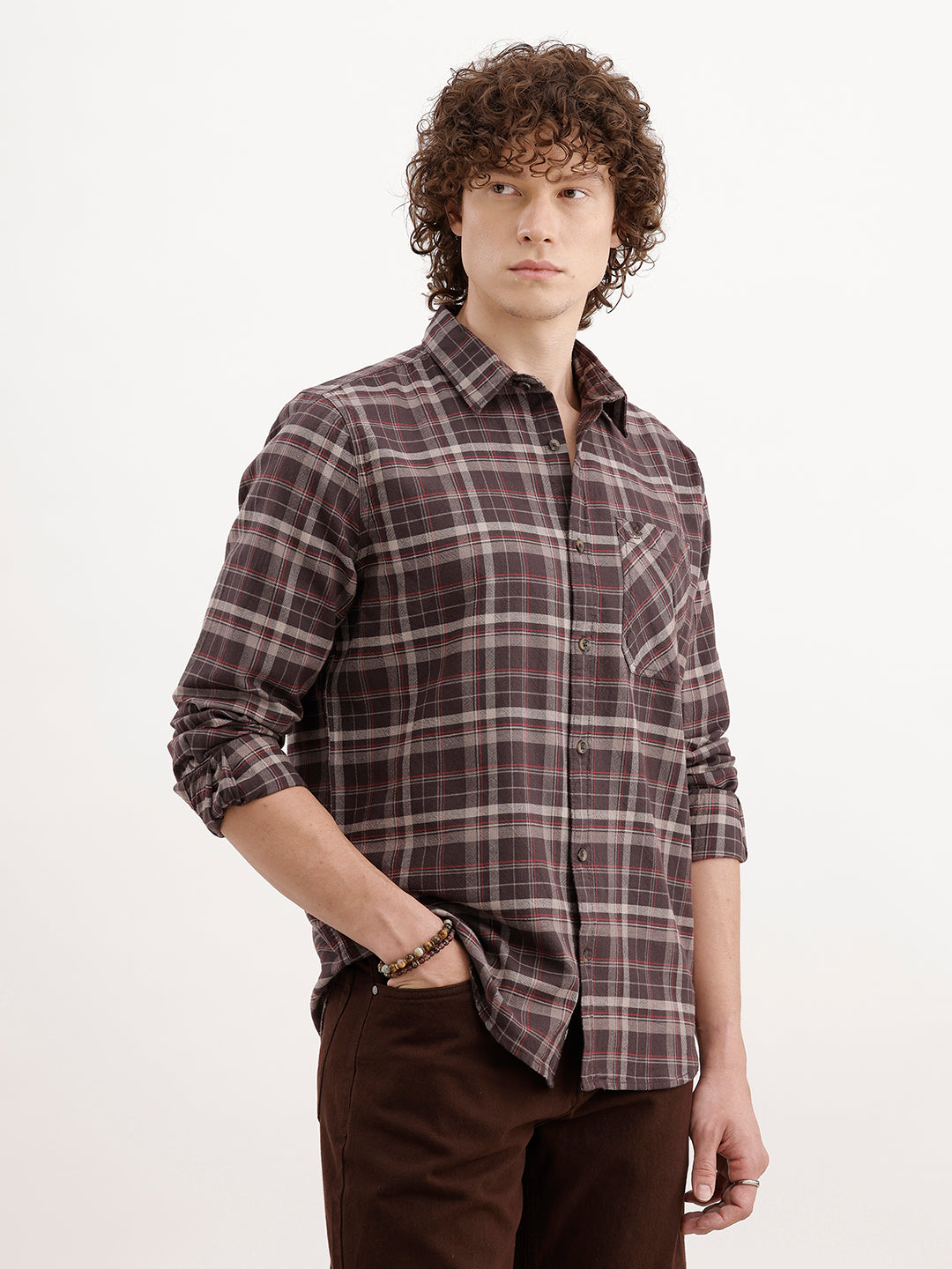 Regular Fit Checkered Shirt  | Brown