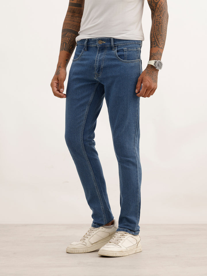 Slim Fit Solid Denim Jeans | Blue