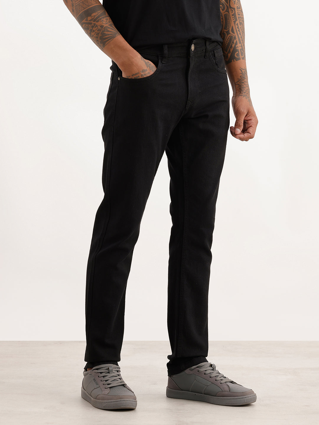 Solid Slim Fit Denim Jeans | Black
