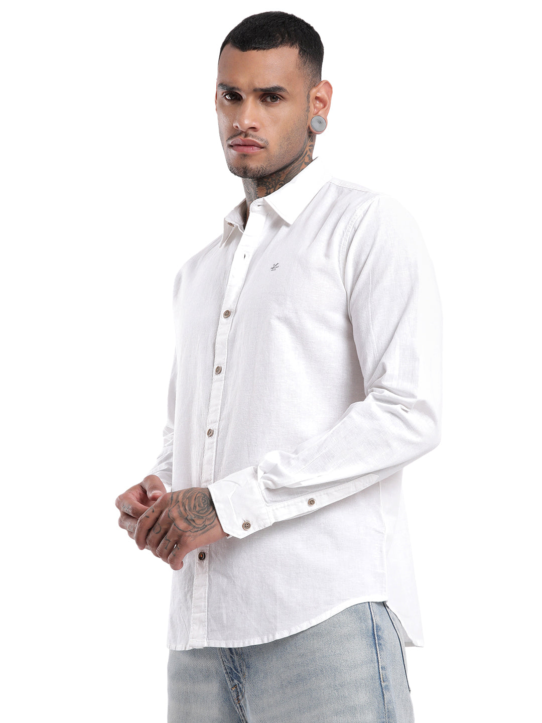 Solid White Cotton Linen Shirt