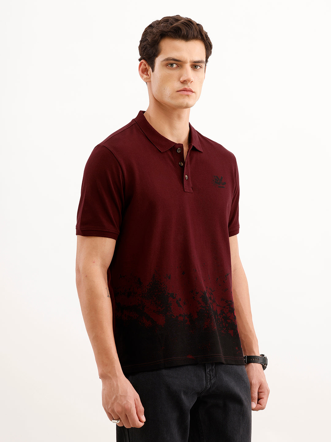 Slim Fit Placement Printed Polo T-Shirt  | Red