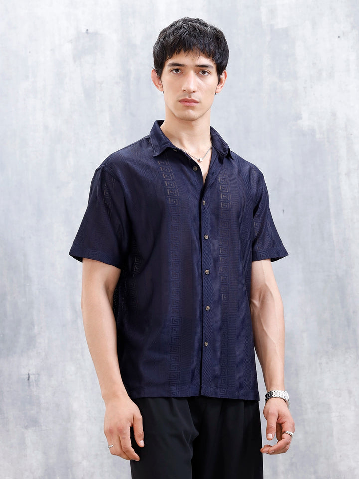 Men's Regular Fit Textured Shirt  | Navy Blue