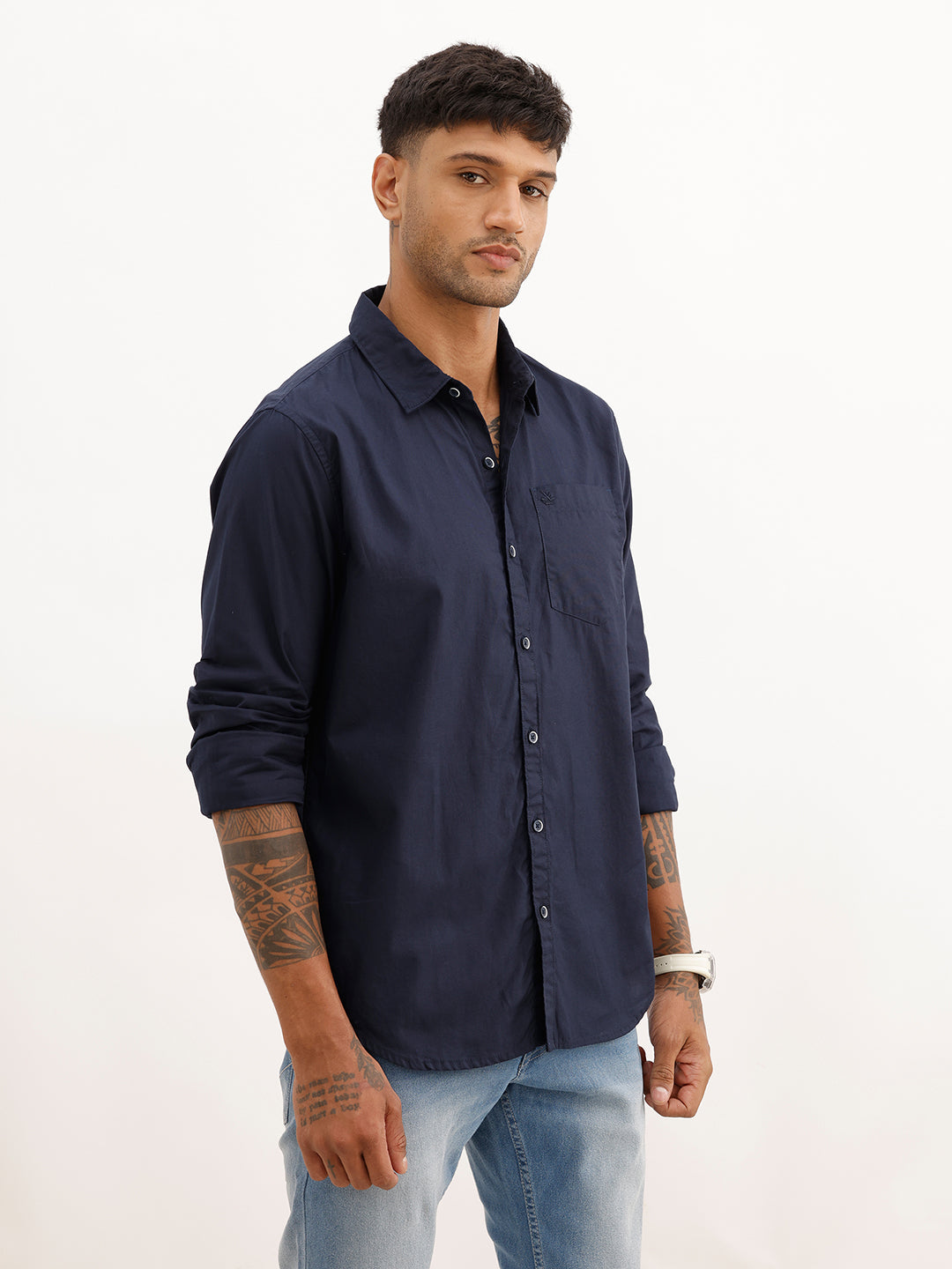 Solid Regular Fit Full Sleeve Shirt | Navy Blue | WRSH2065F