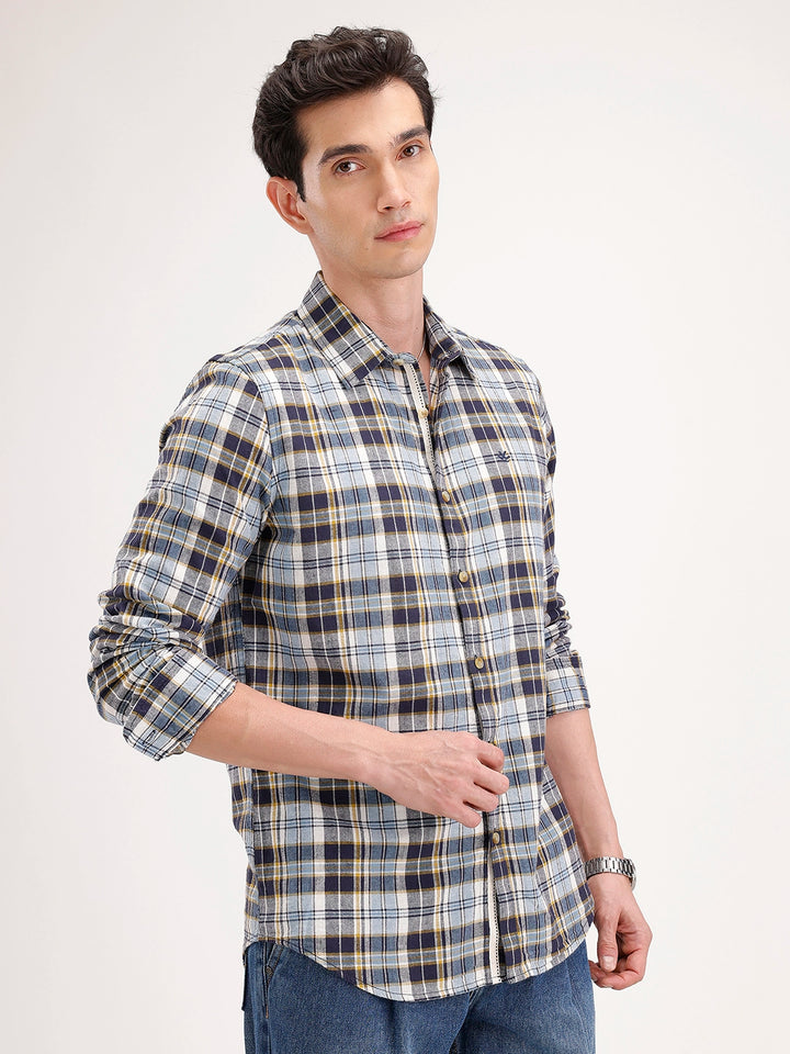 Slim Fit Checkered Shirt | Blue