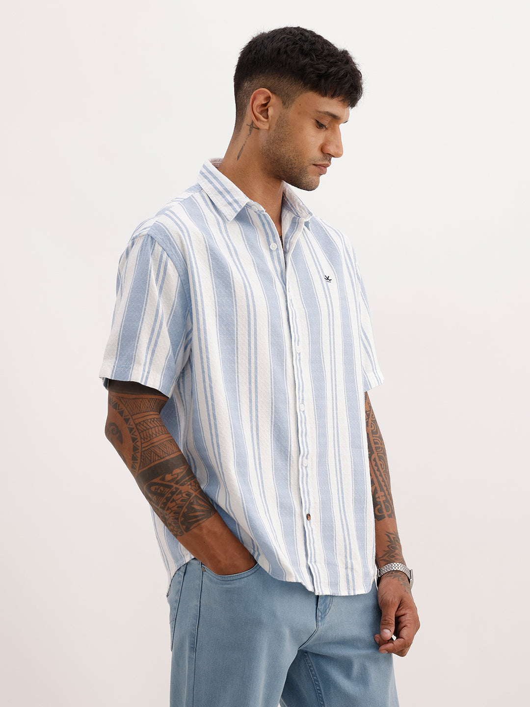Classic Textured Stripe Shirt | Blue