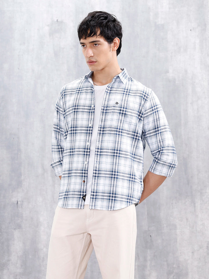 Men’s Slim Fit Checkered Casual Shirt | Blue