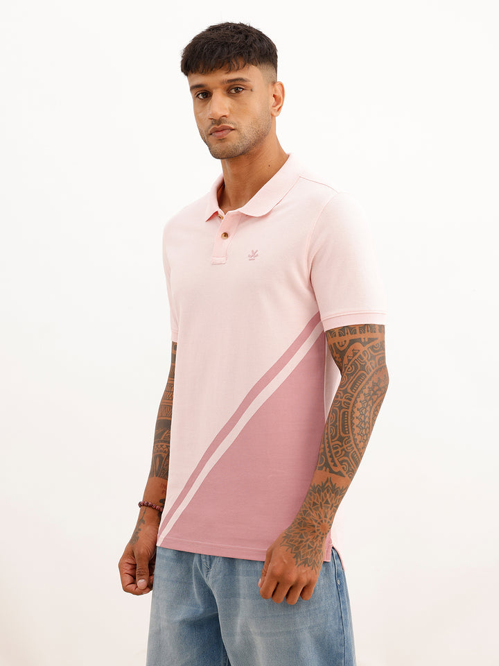 Slim Fit Placement Printed Polo T-Shirt | Pink