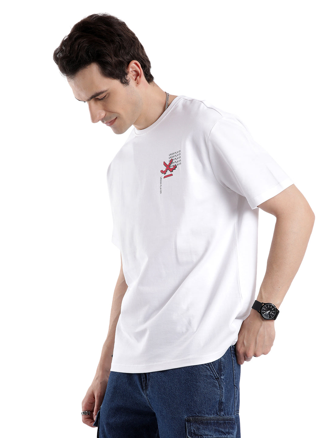 White Pixel Back Printed T-Shirt