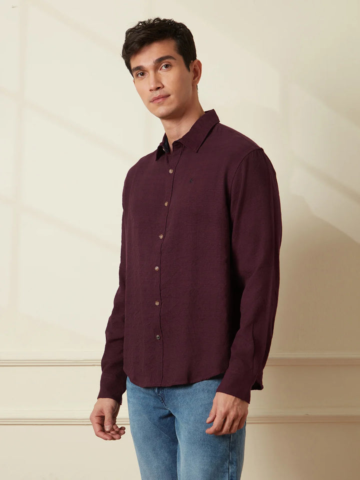 Textured Comfort Fit Shirt | Maroon