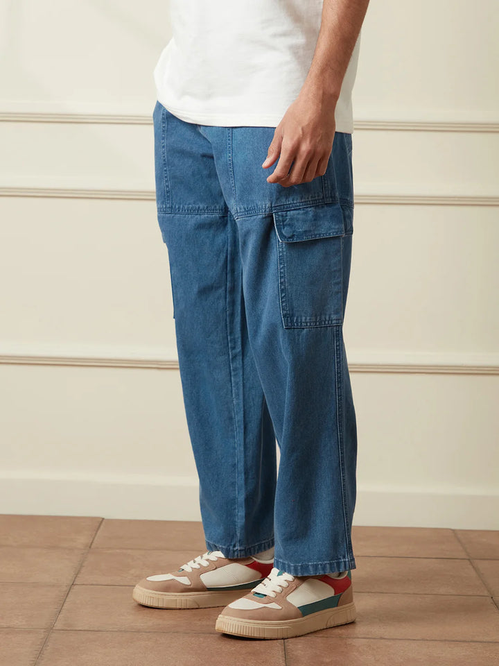 Casual Anti Fit Denim Cargo | Blue
