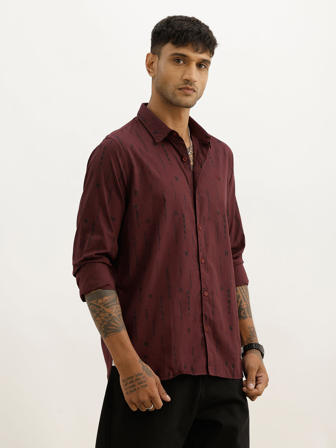 Slim Fit AOP Full Sleeve Shirt | Maroon