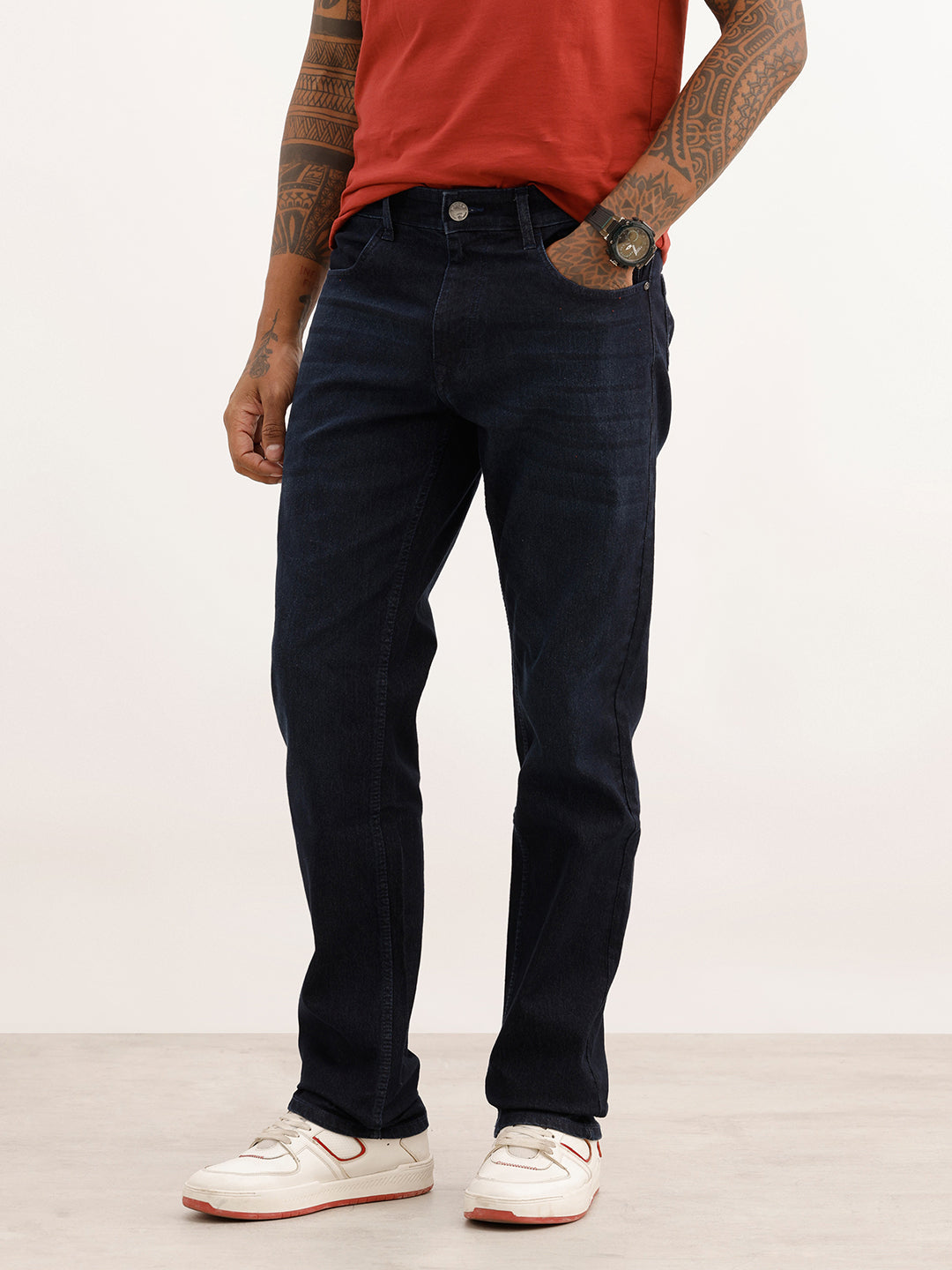 Solid Straight Fit Denim Jeans | Black