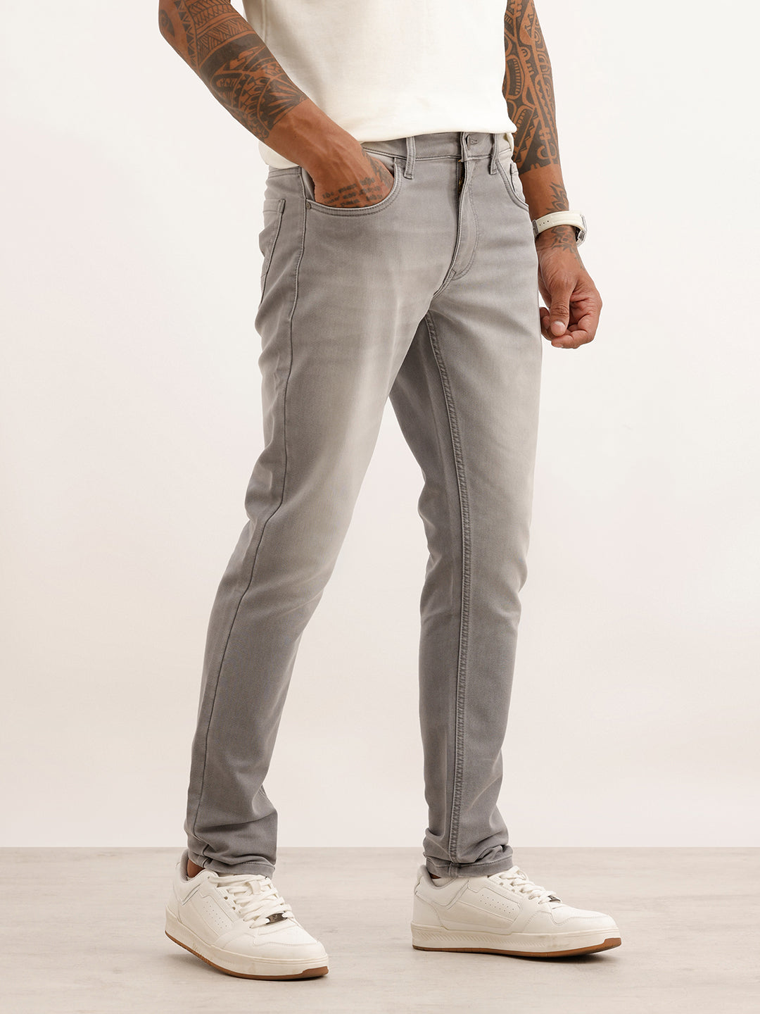 Skinny Fit Heavy Faded Denim Jeans | Grey