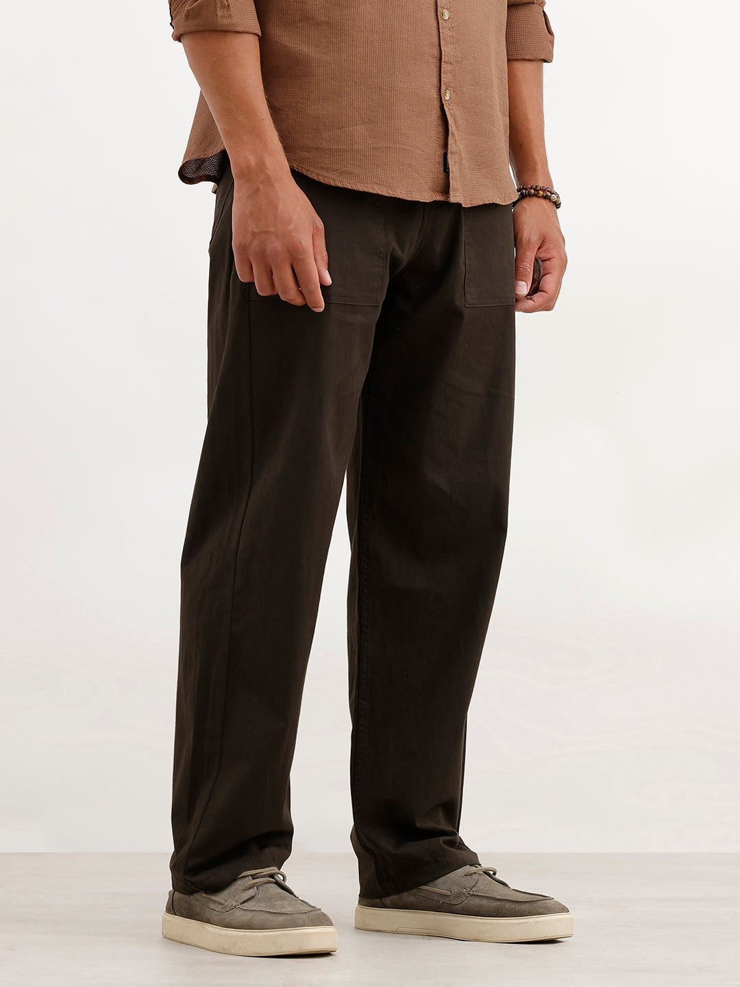 Solid Loose Fit Trouser | Brown