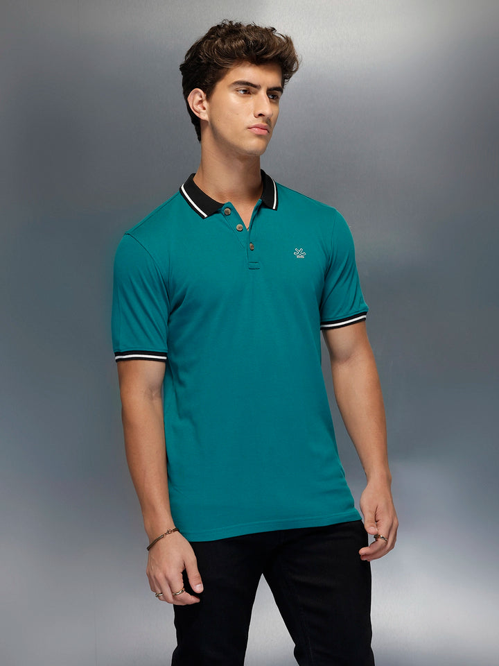 Classic Tipping Collar Polo T-Shirt   |  Teal