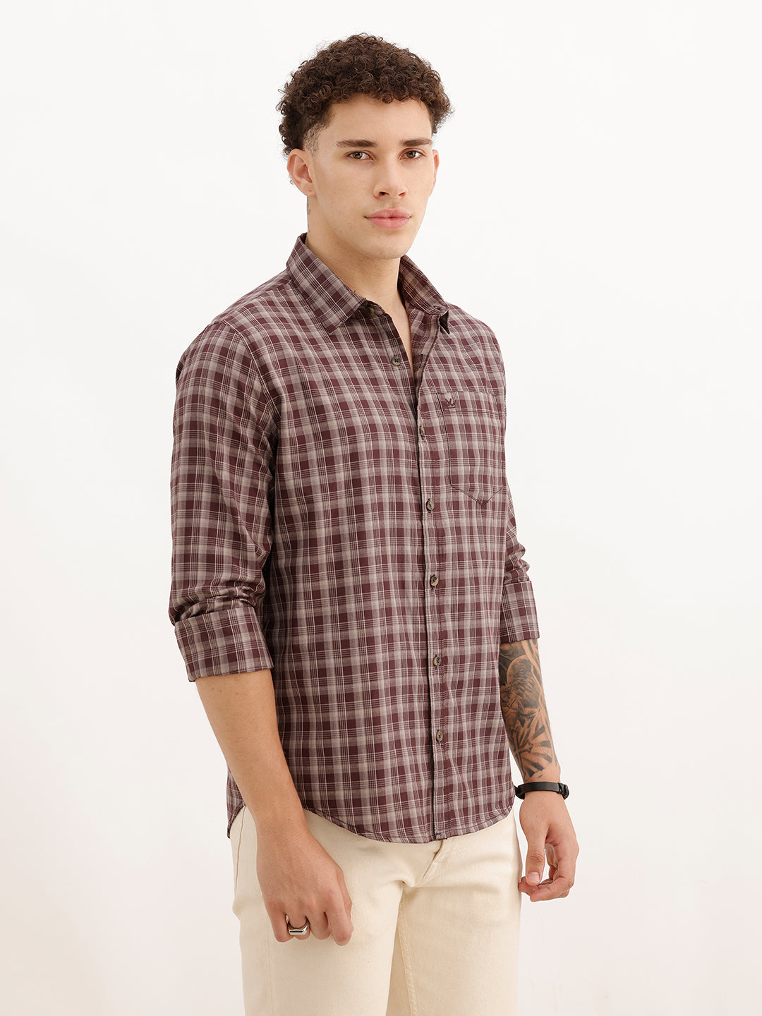 Regular Fit Full Sleeve Checkered Shirt | Brown | WWSH9165F