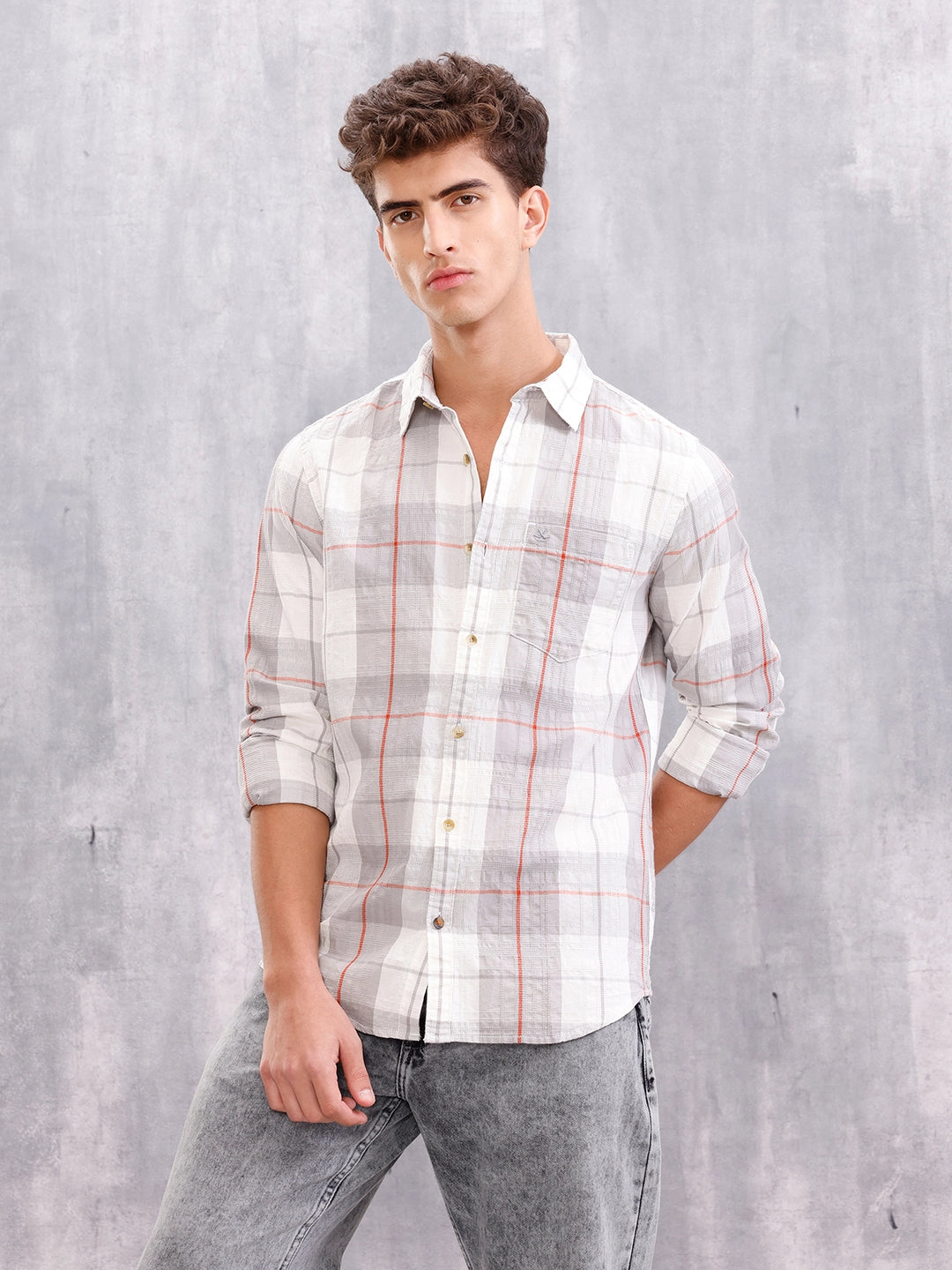 Neutral Check Pattern Casual Shirt – A Refined Everyday Essential | Grey