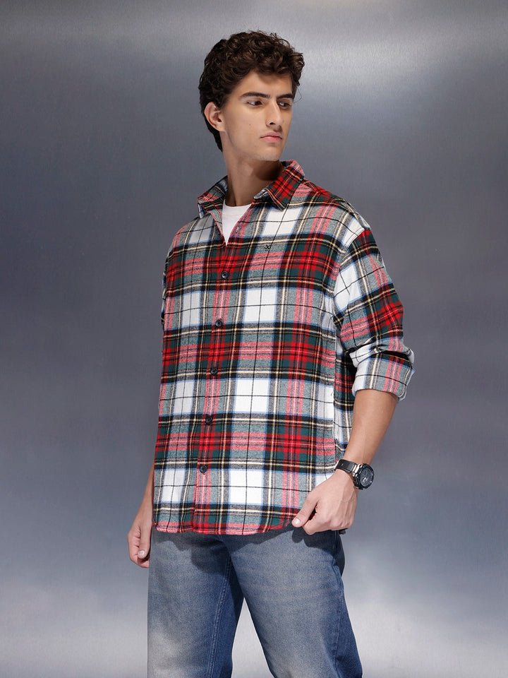 Men's Casual Oversized Checkered Shirt  |  Red