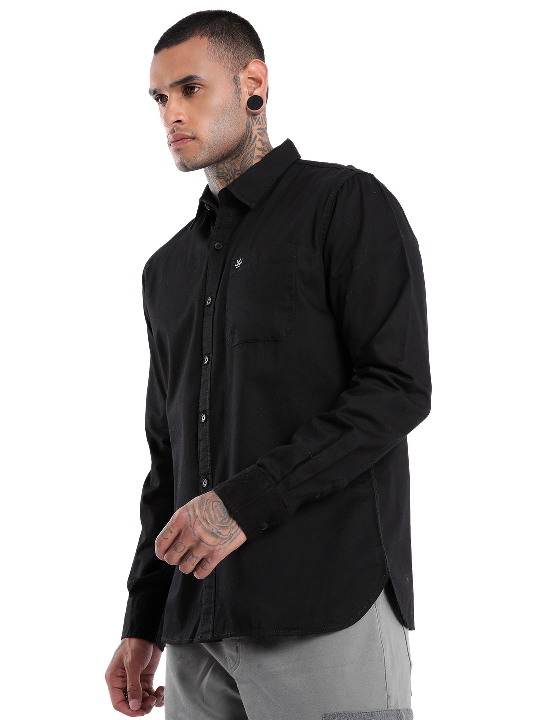 Urban Solid Black Long Sleeve Shirt