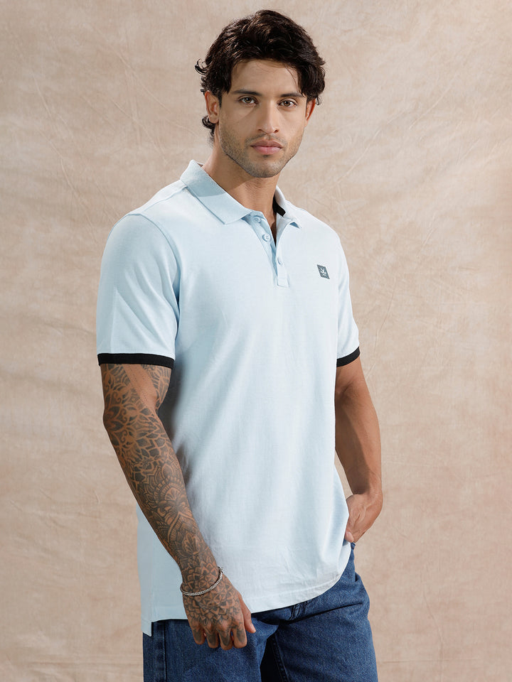 Solid Slim Fit Polo T-Shirt | Light Blue