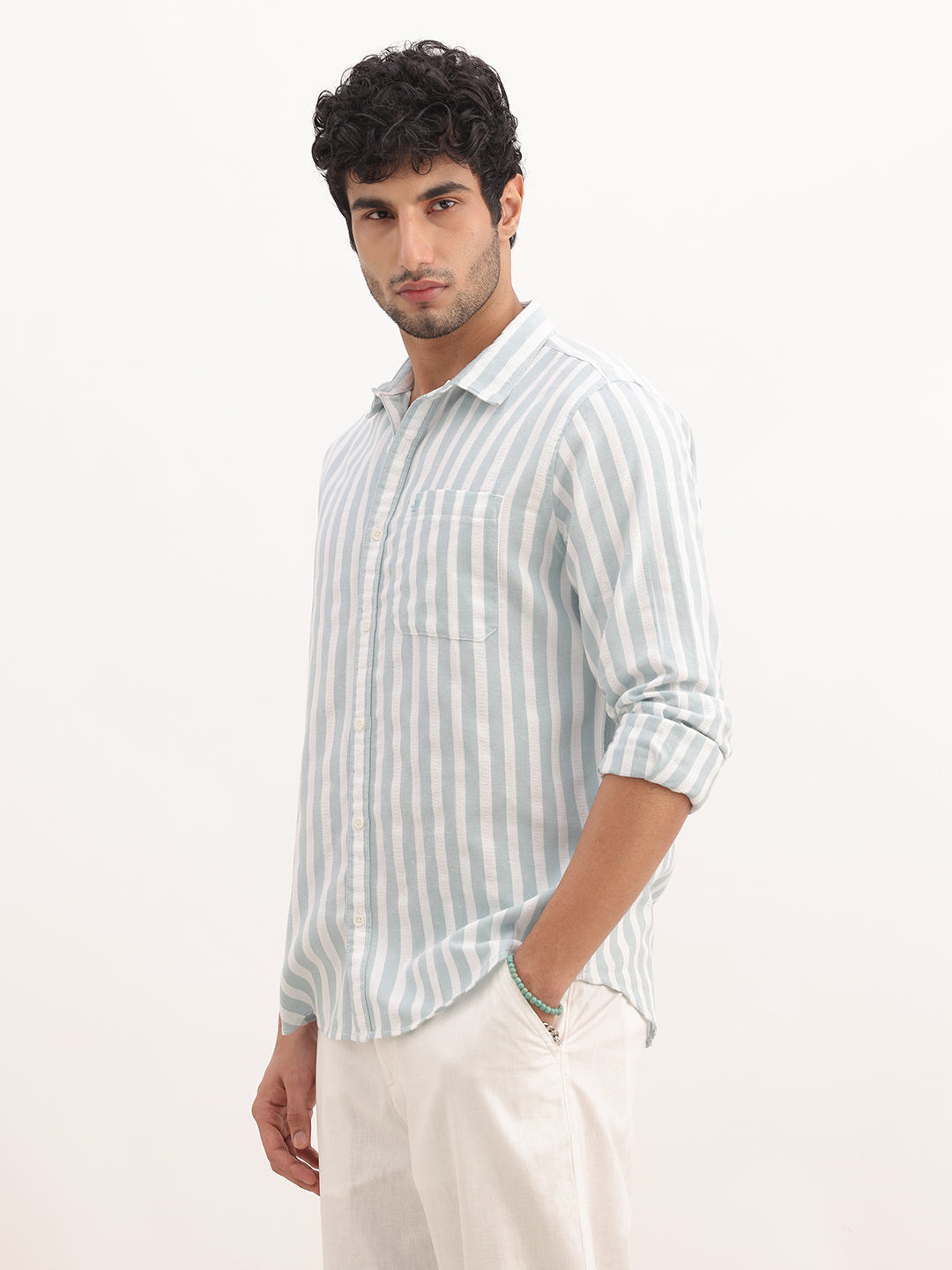 Slim Fit Textured Stripe Shirt | Light Blue