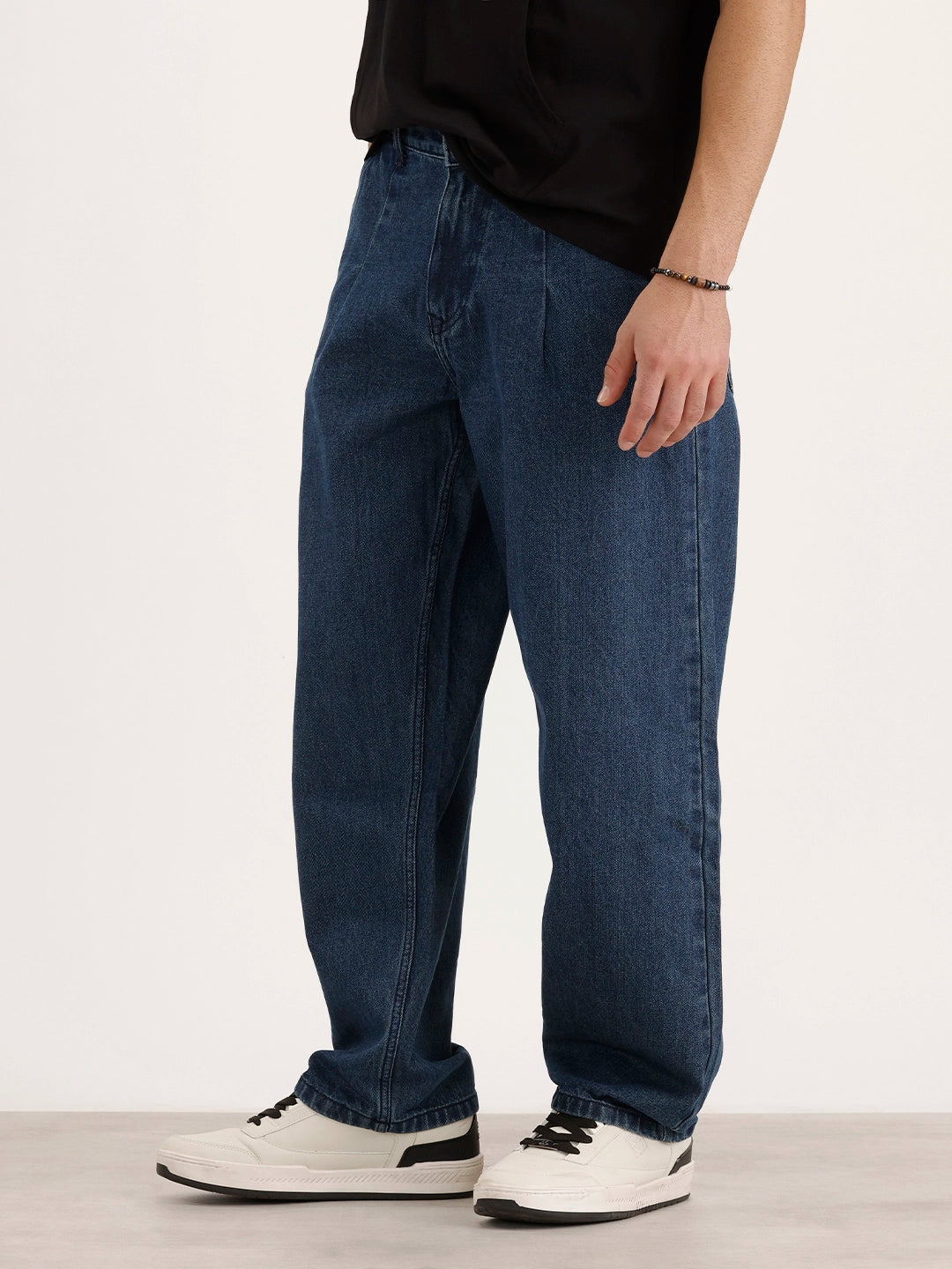 Loose Pleate Fit Denim Jeans | Blue
