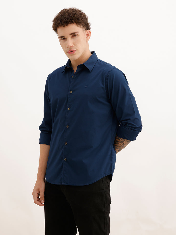 Solid Slim Fit Full Sleeve Shirt | Navy Blue