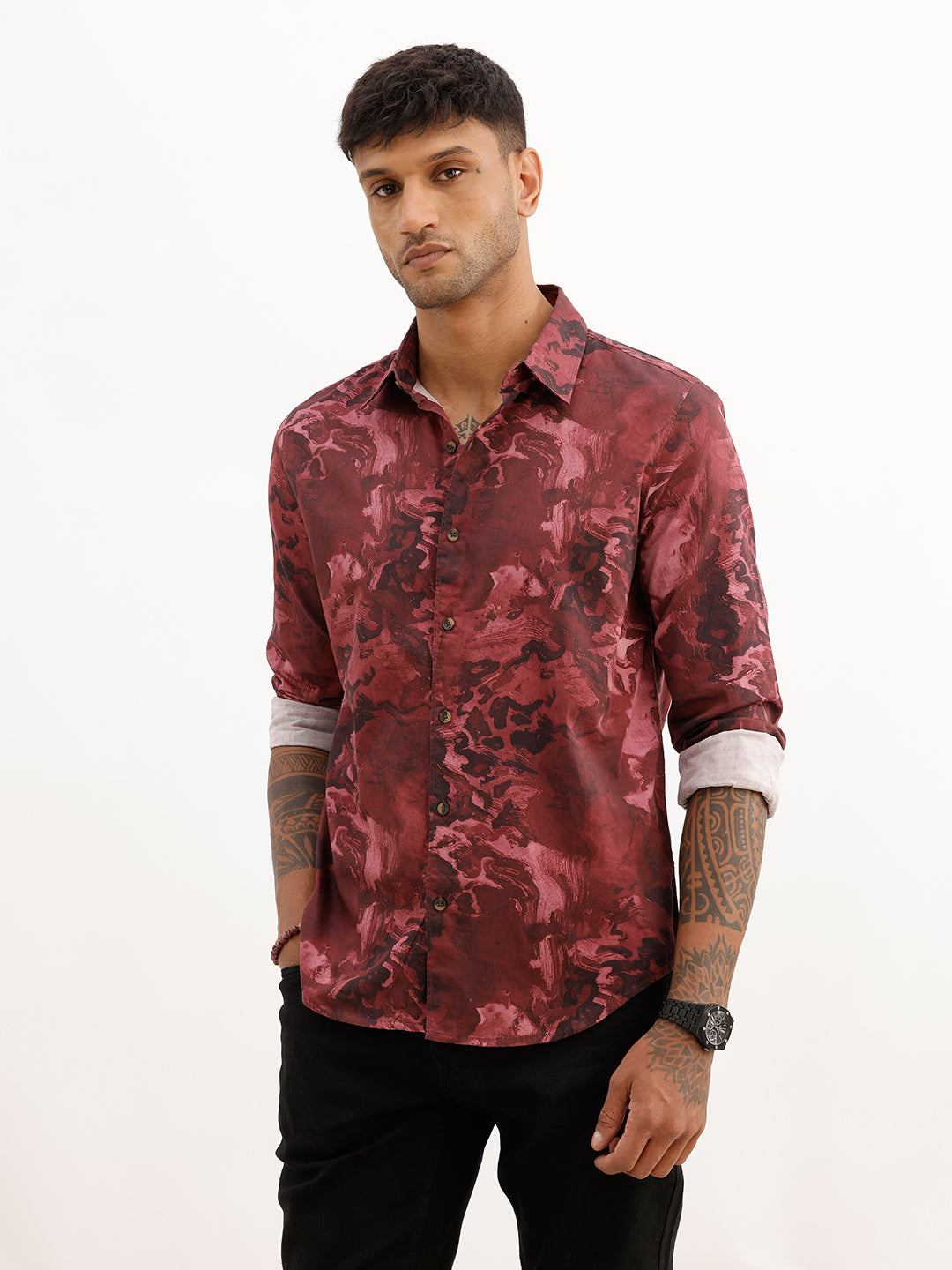 Slim Fit AOP Full Sleeve Shirt | Wine