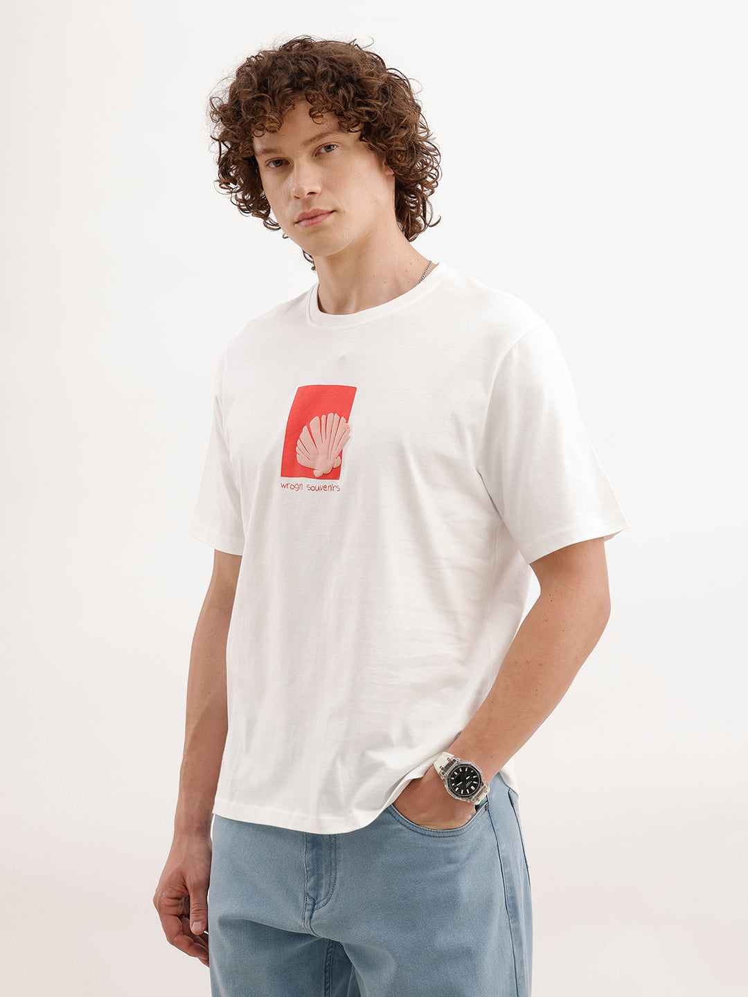 Comfort Fit Puffer Printed T-Shirt  | White