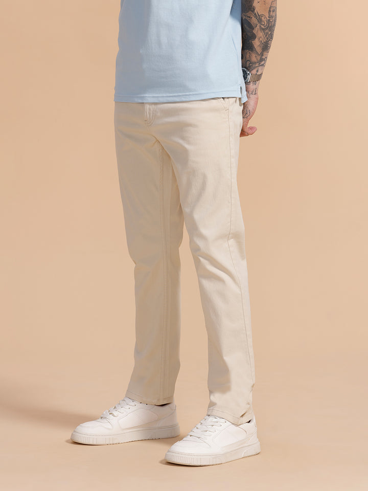 Cotton Blend Chino Trouser | Off White