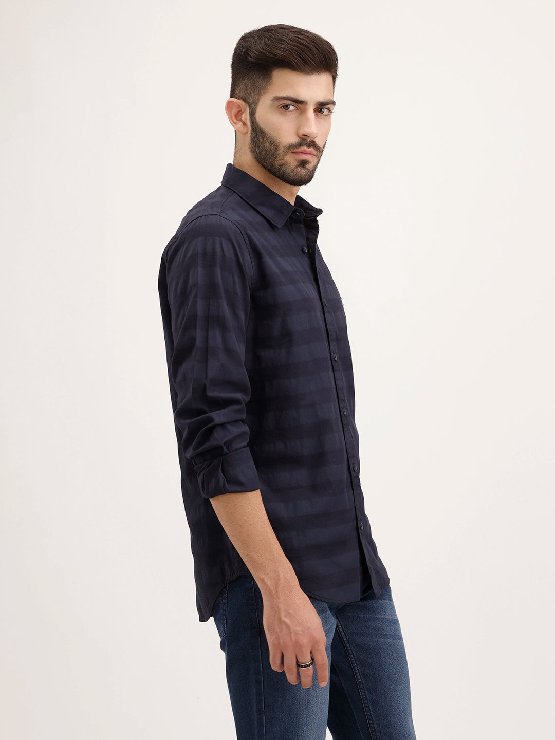 Regular Fit Striped Full Sleeve Shirt | Blue