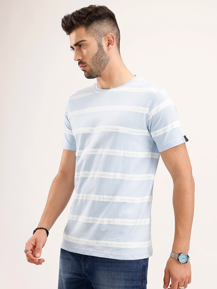 Slim Fit Striped Polo T-Shirt | Light Blue