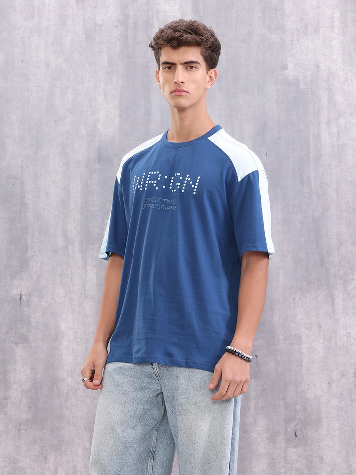Graphic Printed Oversized Fit Cut &Sew T-Shirt | Blue