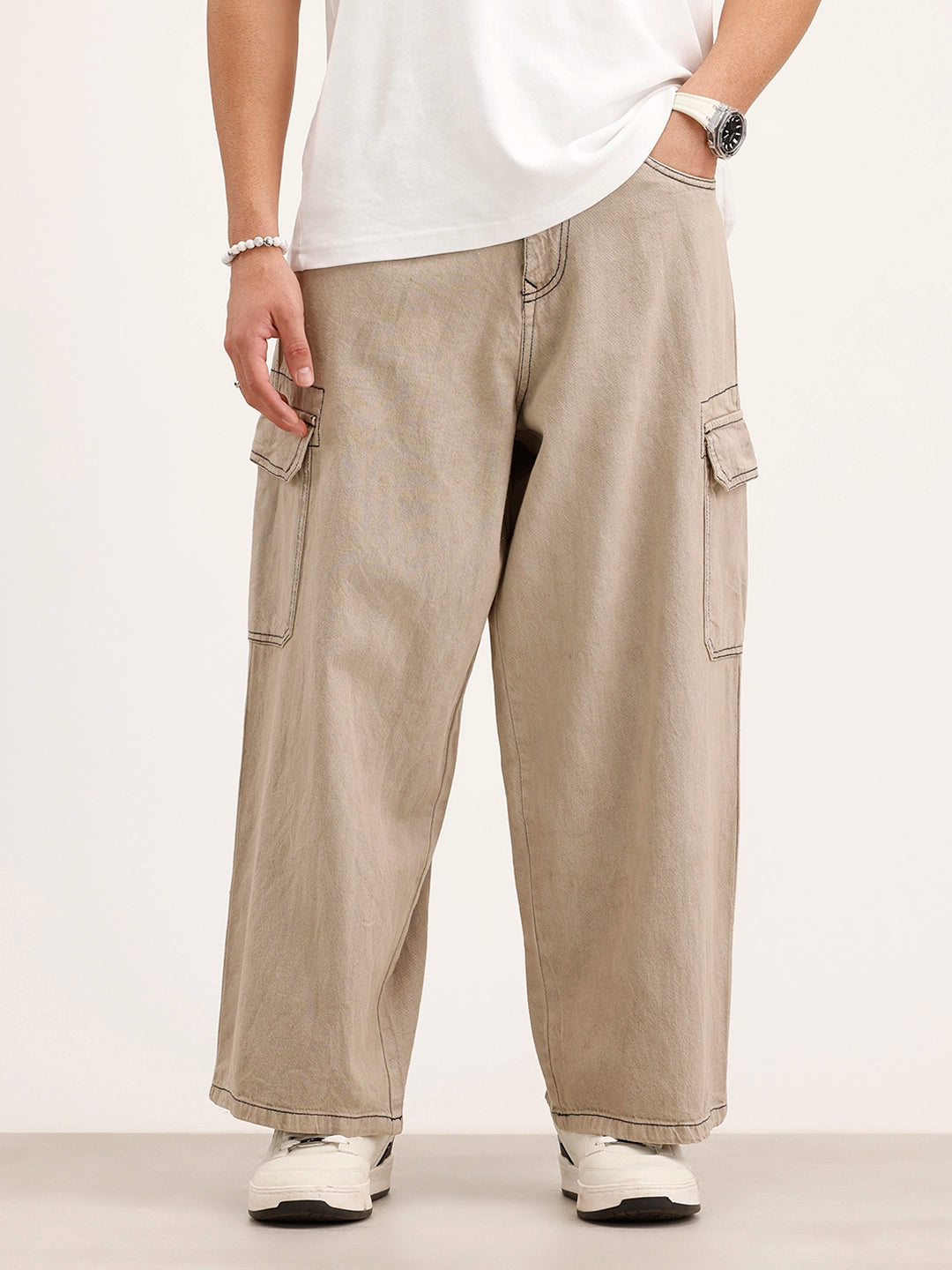 Baggy Cargo Fit Denim Jeans | Khaki