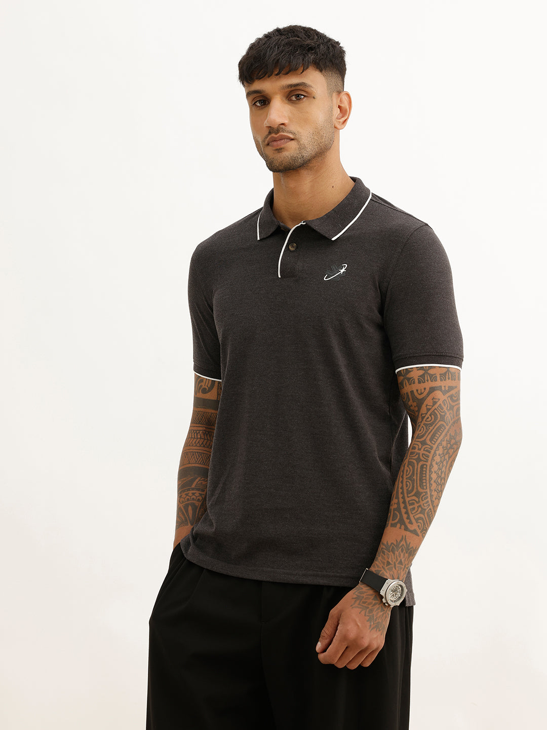 Slim Fit Tipping Copllar Polo T-Shirt | Dark Grey