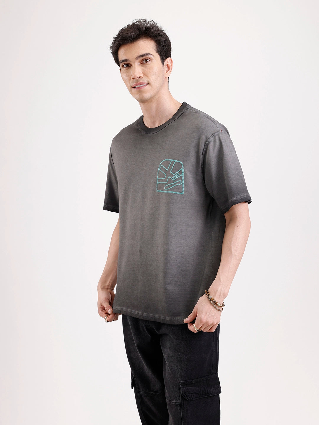 Washed Puff Printed Oversized T-Shirt   |  Black