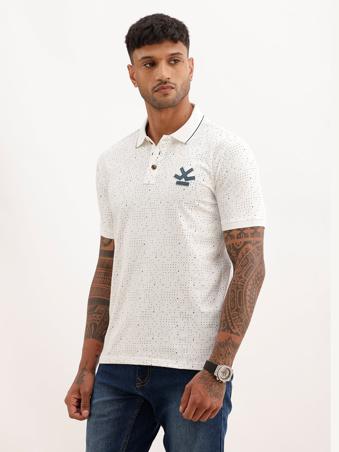 Slim Fit AOP Polo T-Shirt | Off White