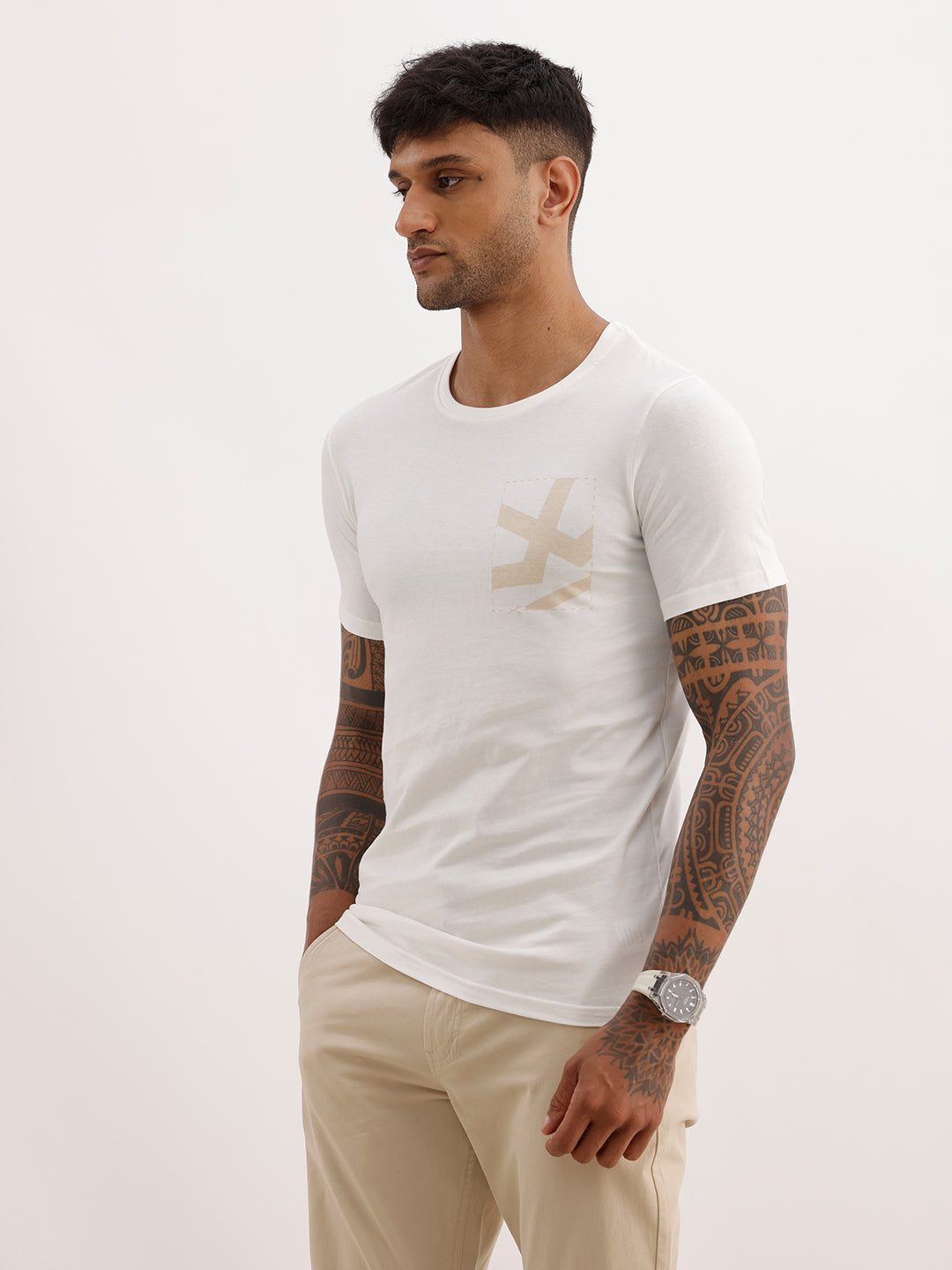 Slim Fit Placement Printed T-Shirt | Off White