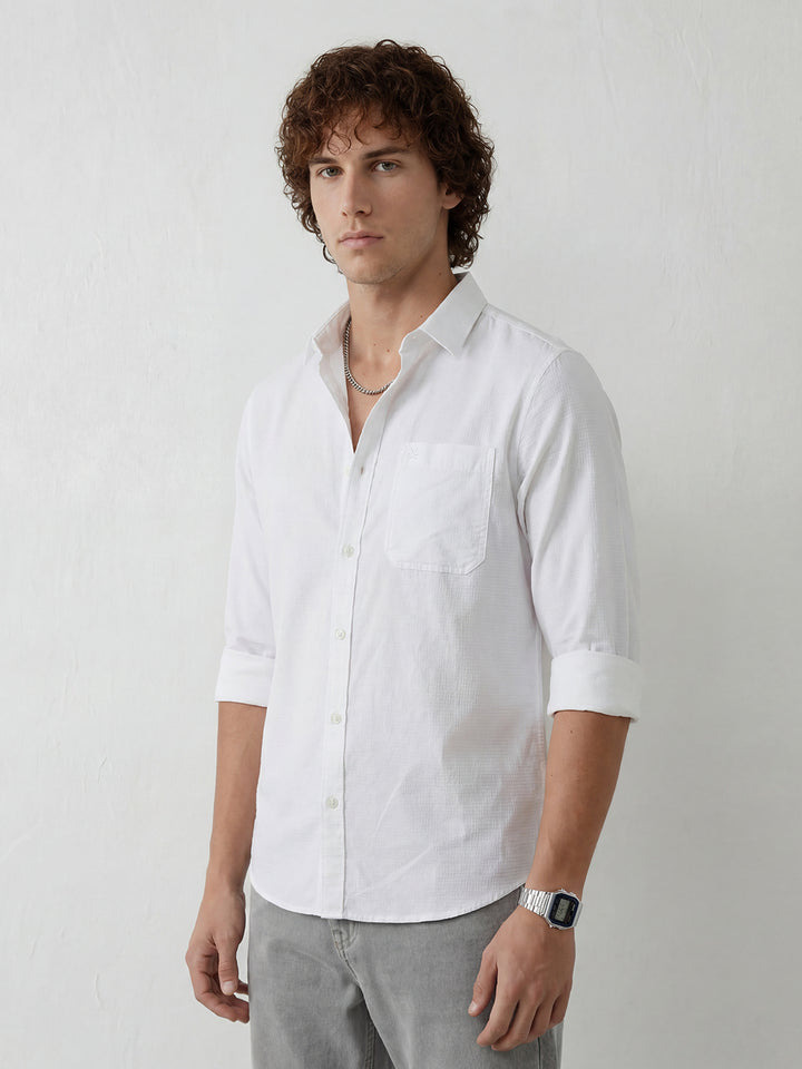 Slim Fit Solid Full Sleeve Shirt | White