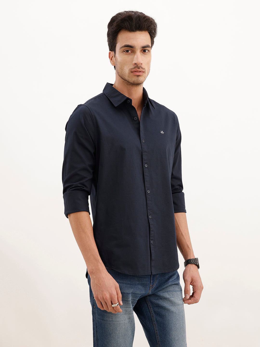 Classic Slim Fit Full Sleeve Solid Shirt | Navy Blue