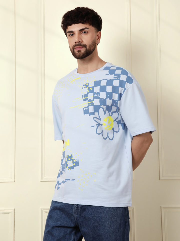 Heavy GSM Placement Print T-Shirt | Blue