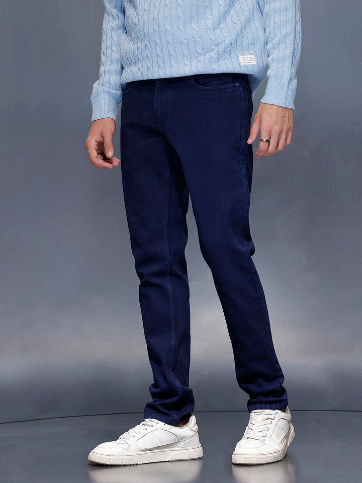 Men’s solidslim-fit casual chinos | Blue