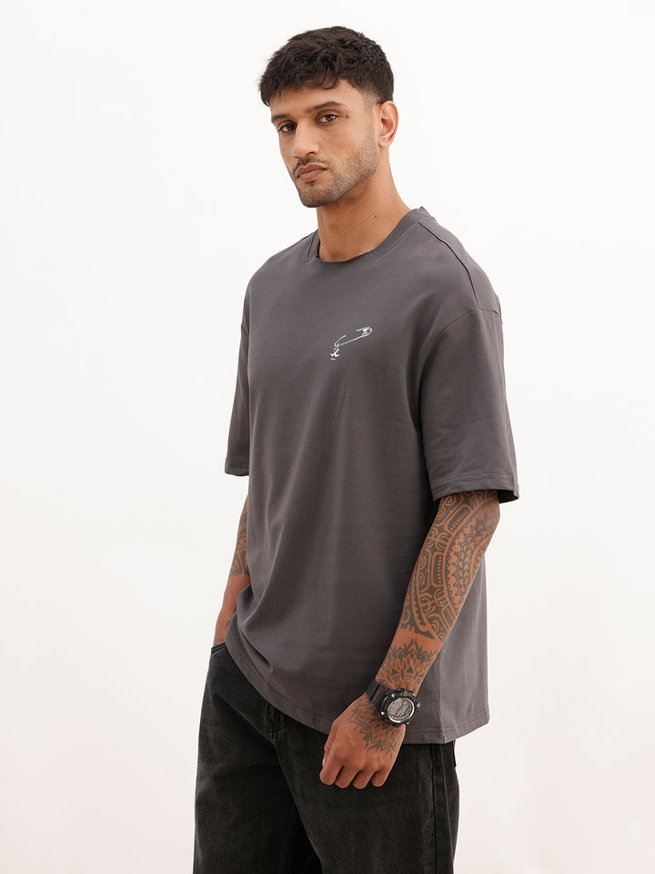 Oversized Placement Printed T-Shirt | Dark Grey