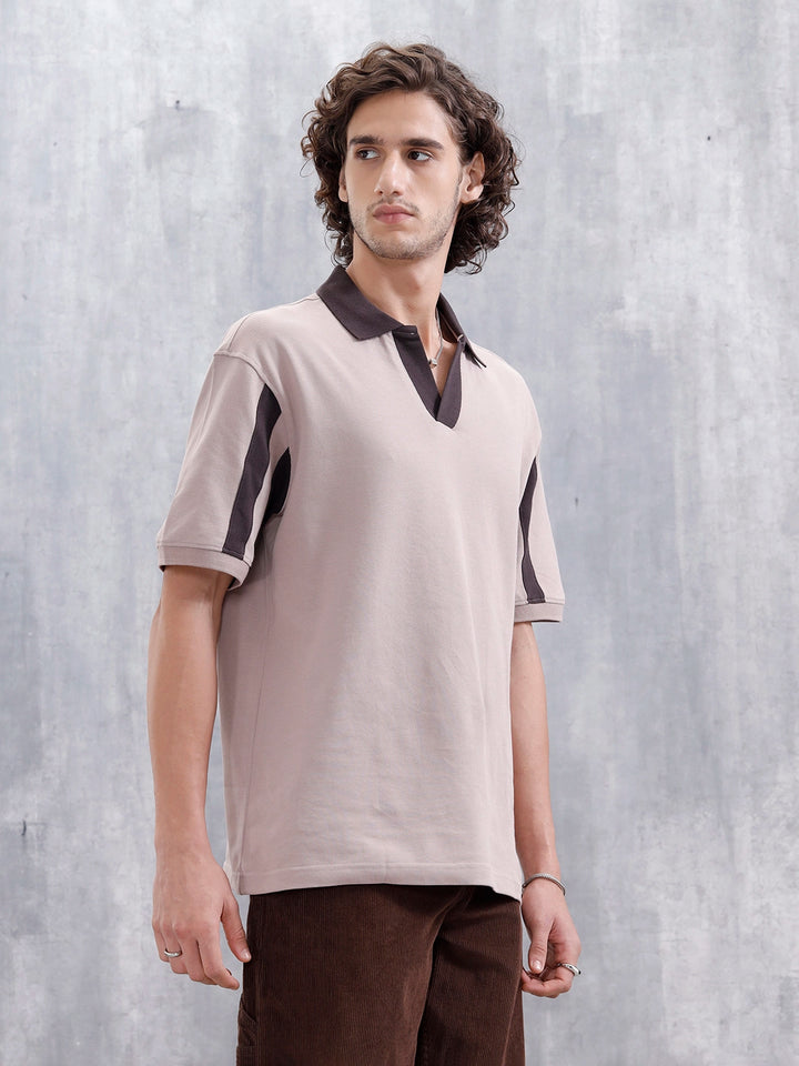 Oversized Johnny Collar Sporty Polo T-Shirt | Brown