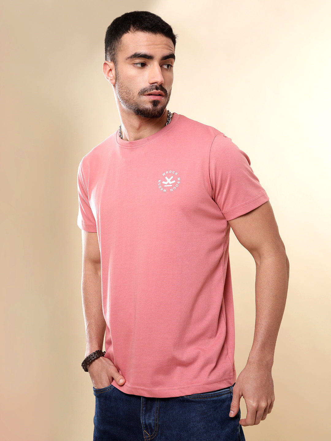 Pink Crew Neck Casual T-Shirt