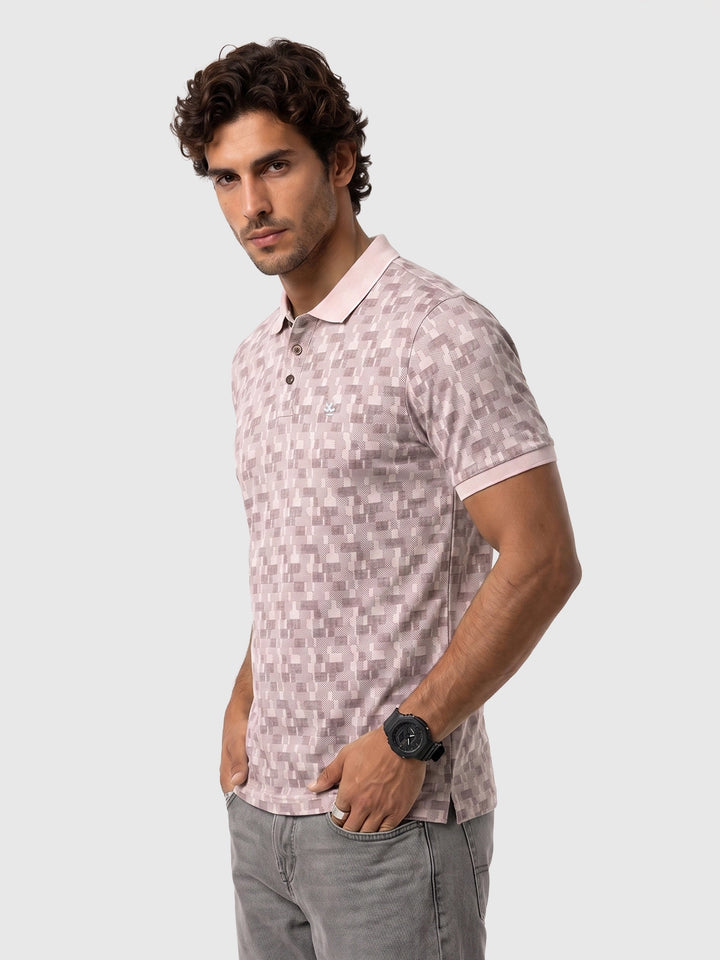 Classic Placement Printed Polo T-Shirt | Pink