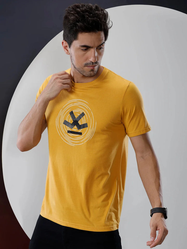 Basic Mustard Chest Print T-Shirt