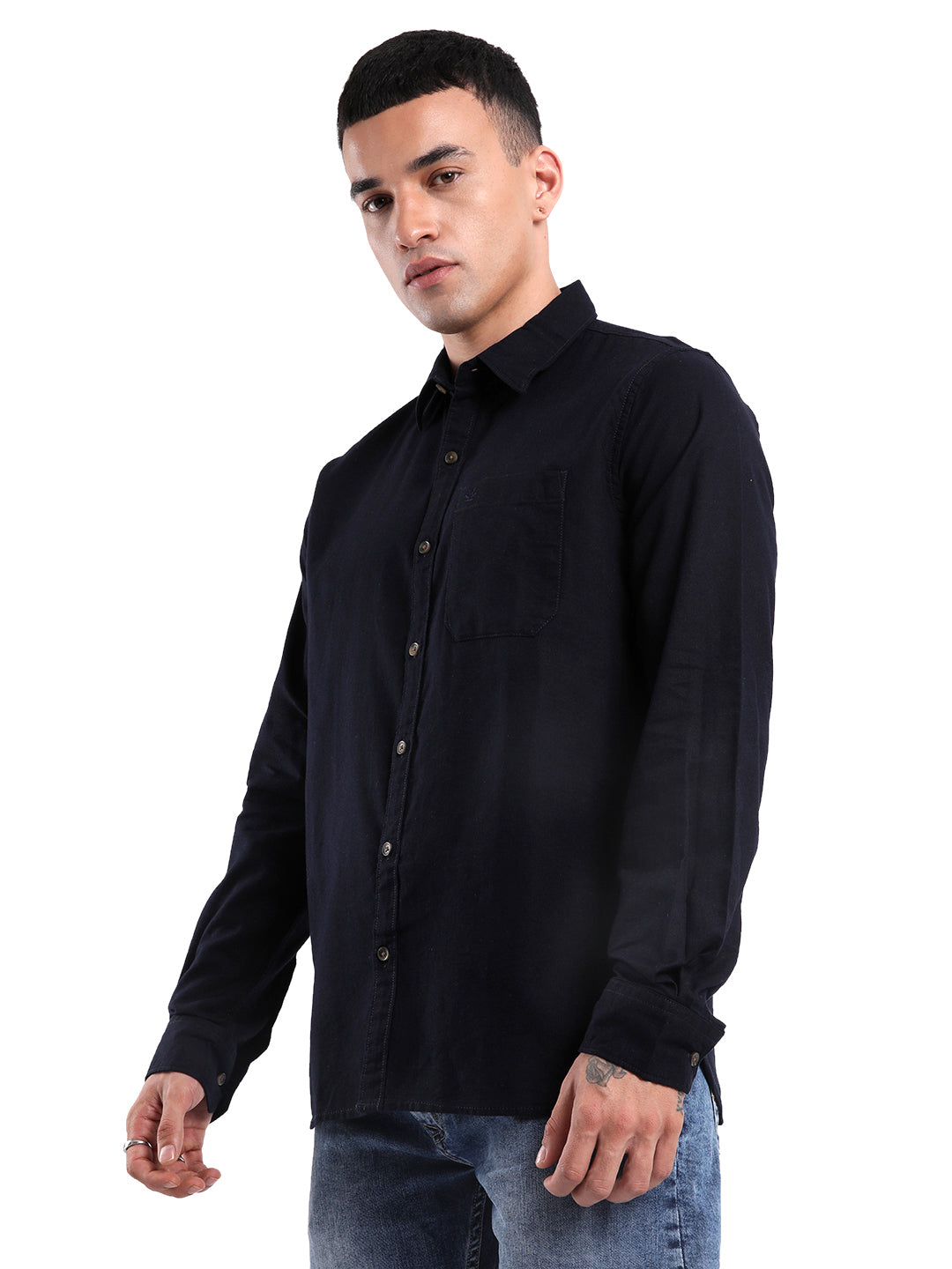 Spread Collar Solid Shirt