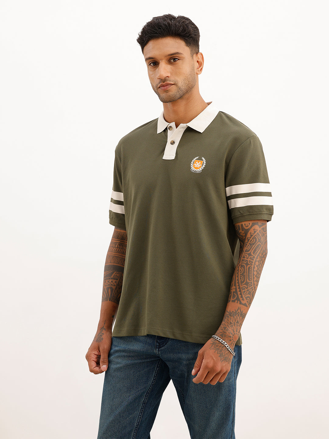 Comfort Fit Contrast Collar Polo T-Shirt | Olive