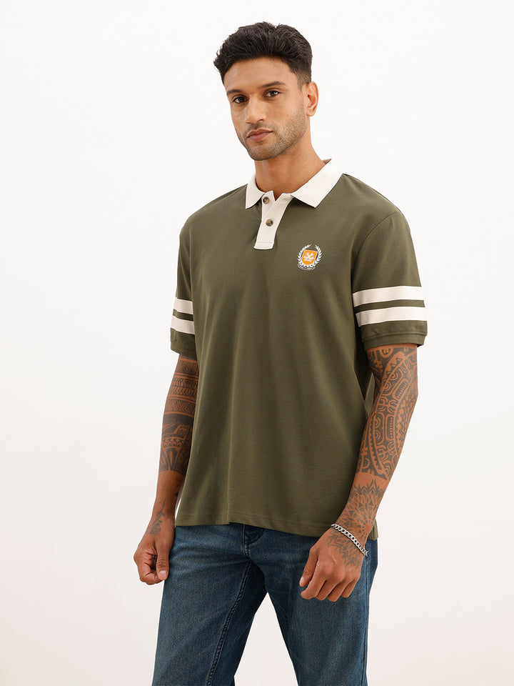 Comfort Fit Contrast Collar Polo T-Shirt | Olive
